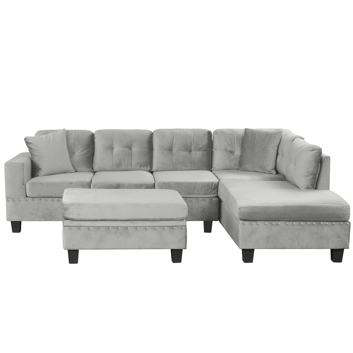 Modern Sectional Sofa With Storage Ottoman, L - Shape Couch With 2 Pillows And Cup Holders - view 2