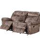 Zubaida Two Tone Chocolate Velvet Recliner Loveseat w/USB Port & Console
