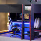 Wood Full Size Gaming Loft Bed with Built-in Desk, Wardrobe, LED and Drawer