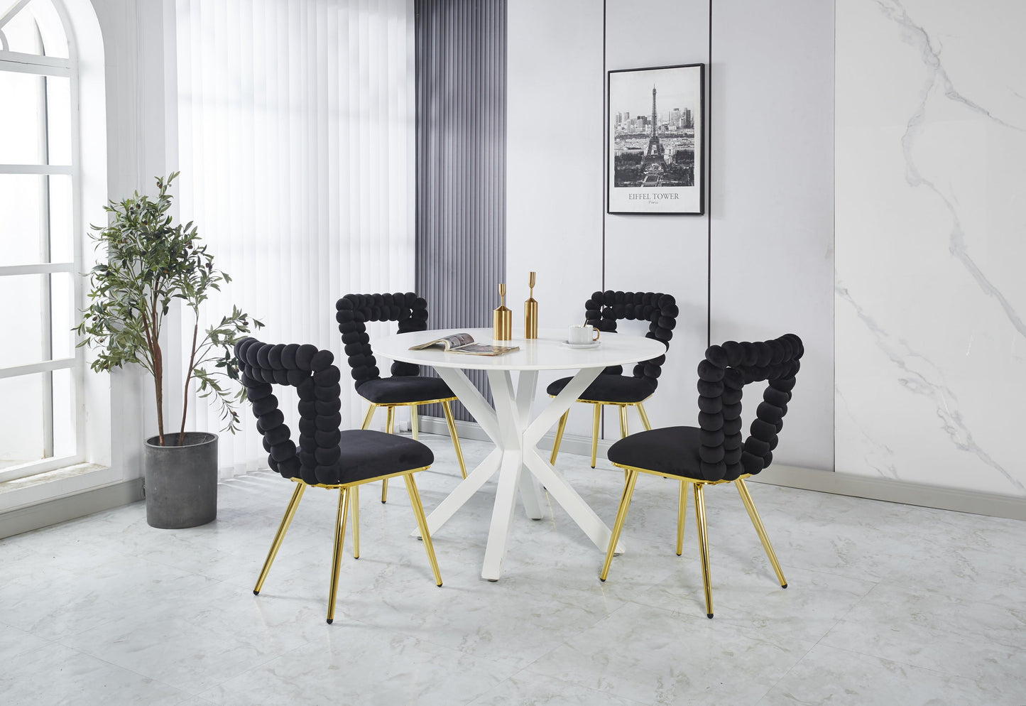 Modern Chair Set of 2 with Golden Color Iron Tube Legs
