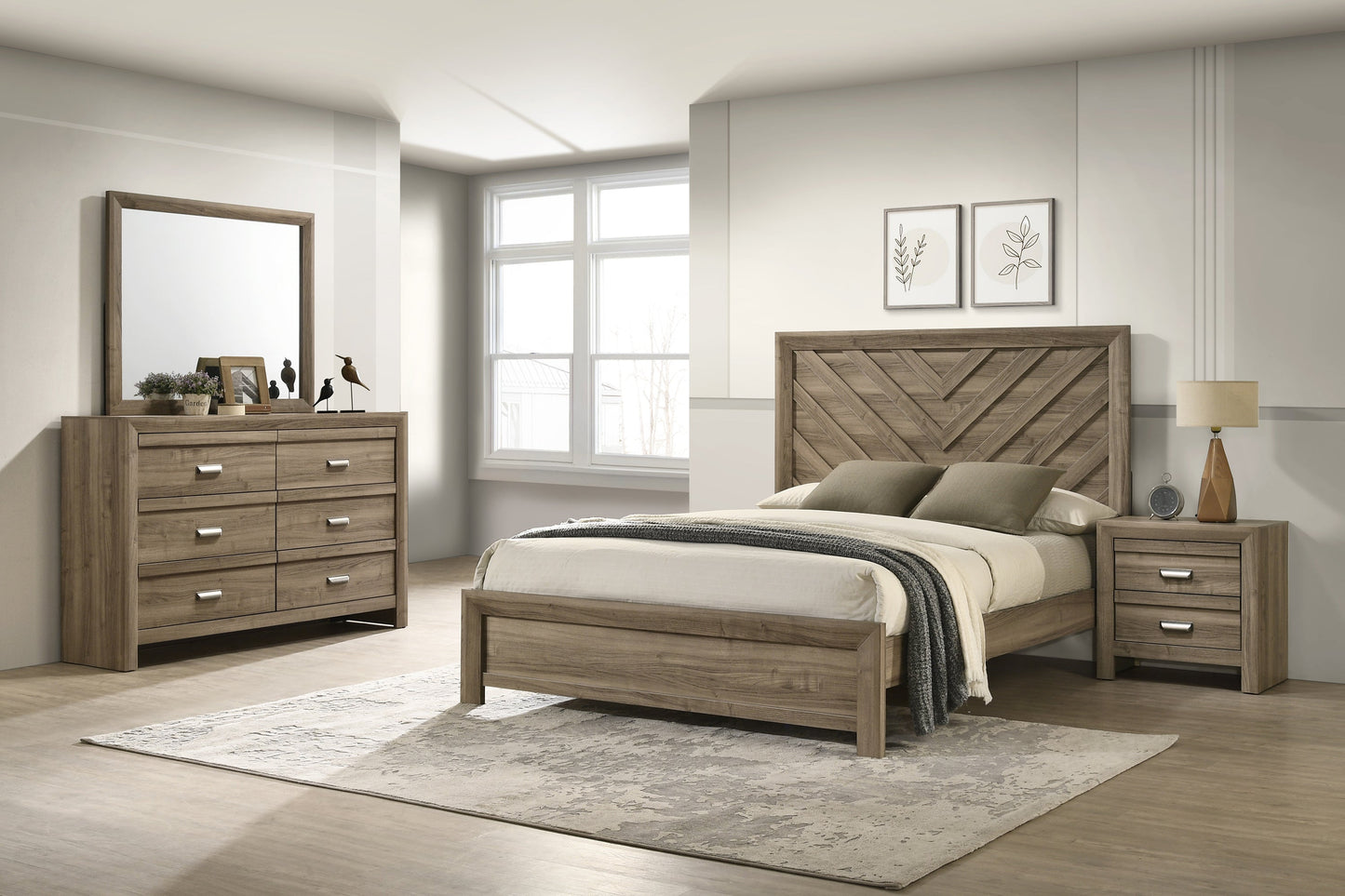 1pc King Size Chevron-Patterned Headboard Bed