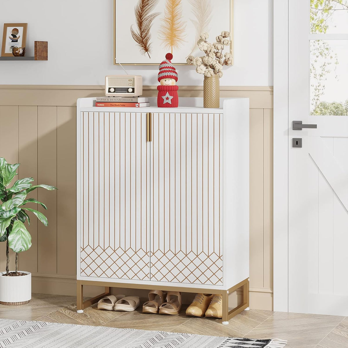 29.52 Inches White Shoe Cabinet
