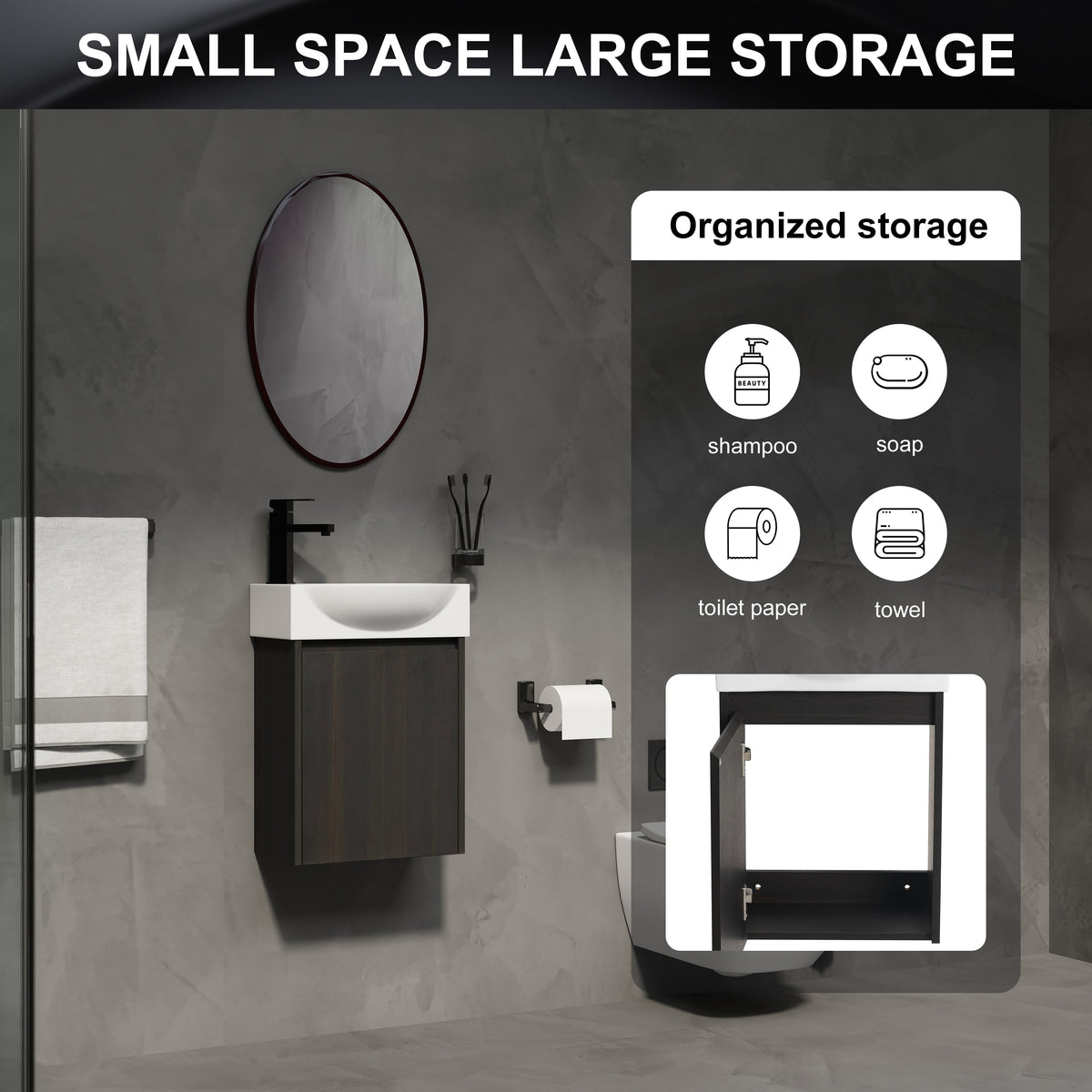16" Bathroom Vanity Sink Combo for Small Space