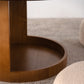 31.5" Round Wood Coffee Table with 3 Teddy Fabric Nesting Stools