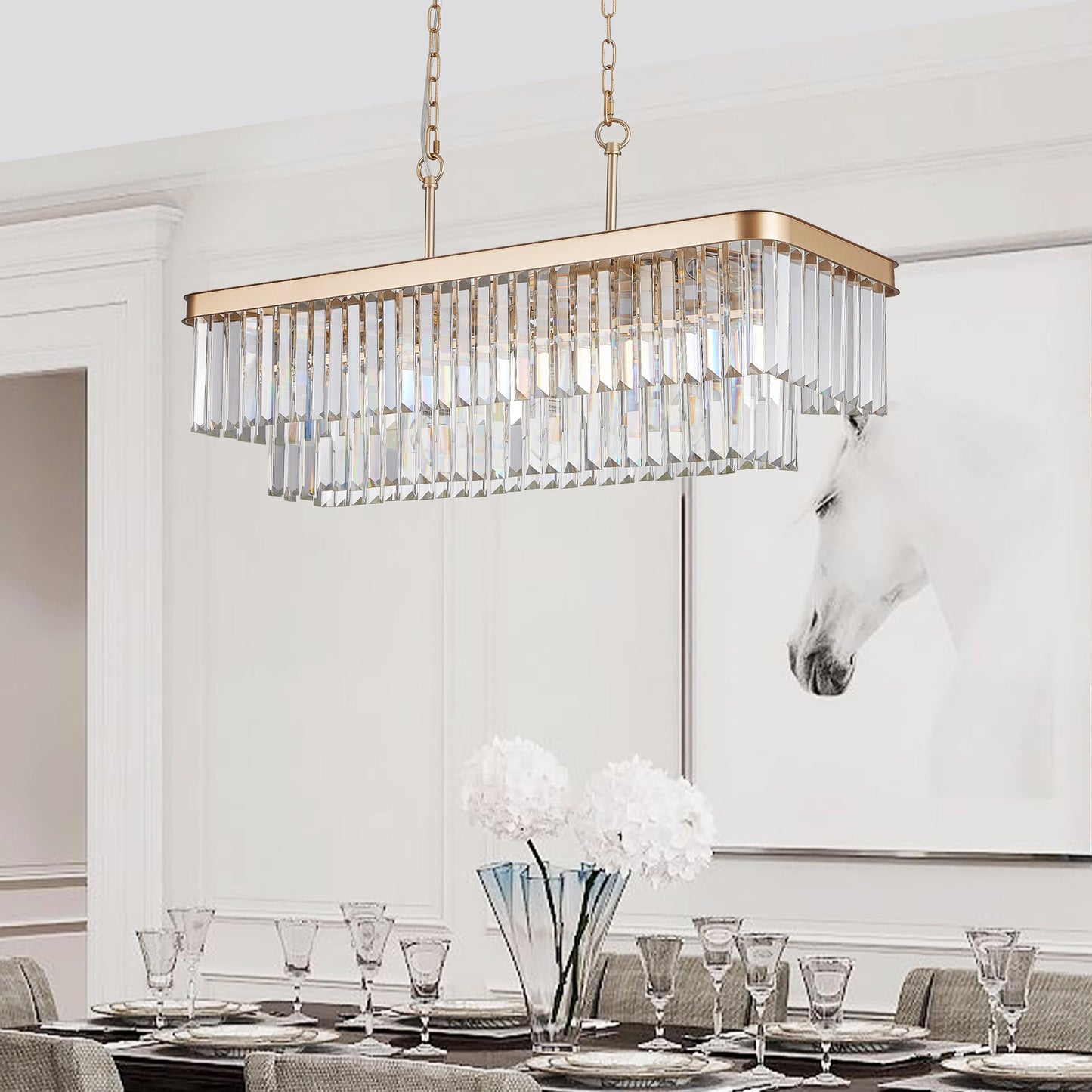 Rectangular Crystal Chandelier Adjustable