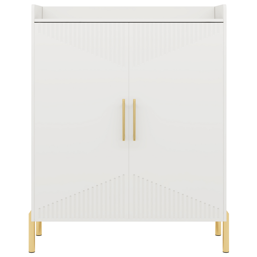 35.43 Inch White and Gold Shoe Cabinet