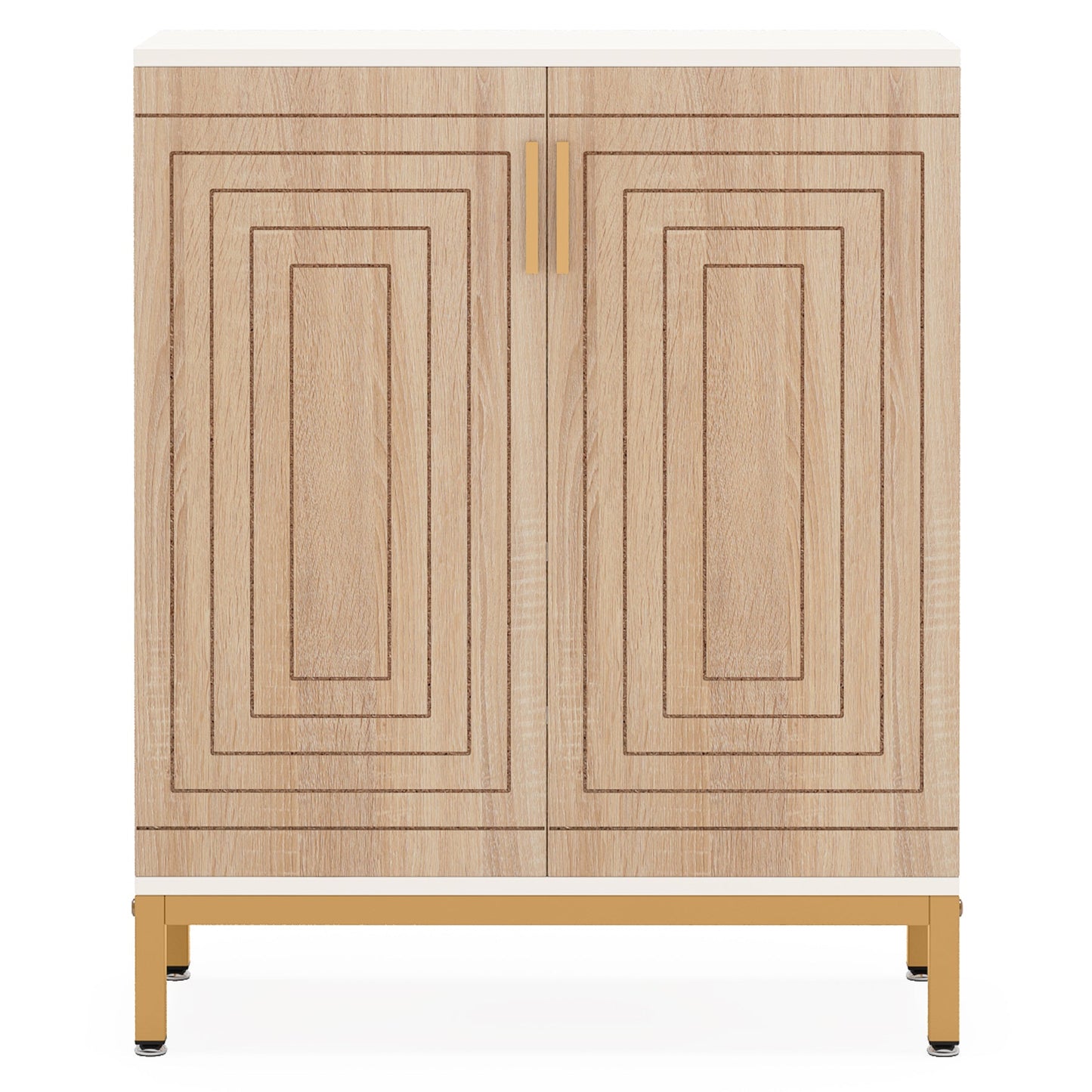 31.5" White & Natural Wood Shoe Cabinet