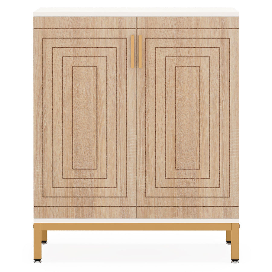 31.5" White & Natural Wood Shoe Cabinet