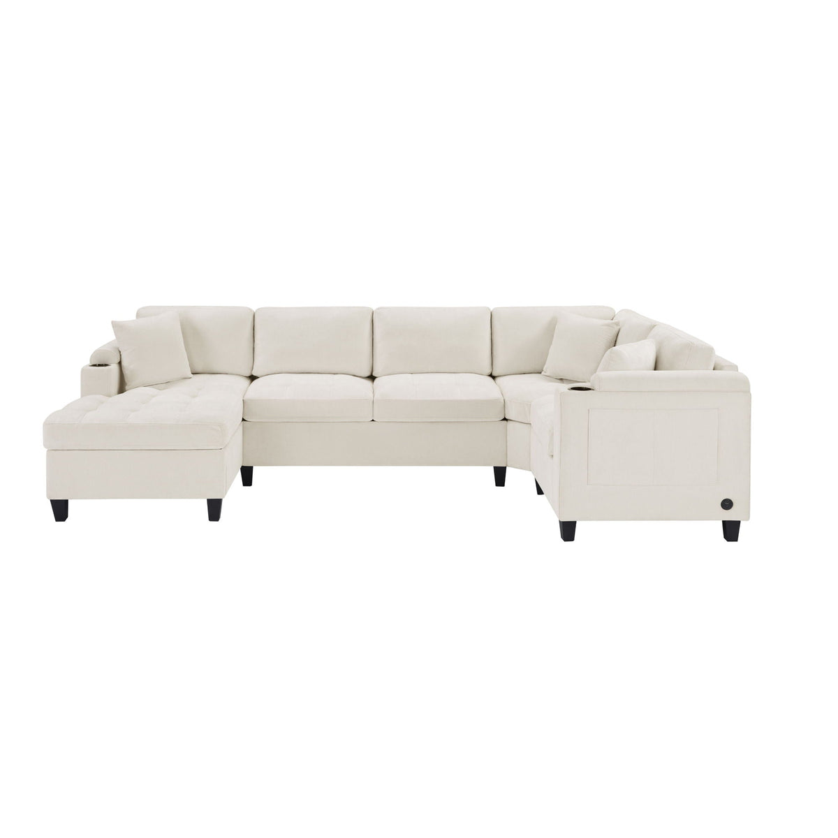 U Shaped Sectional Sofa, Corner Living Room Couch With Built In Cup Holders, Storage, USB Ports - view 11