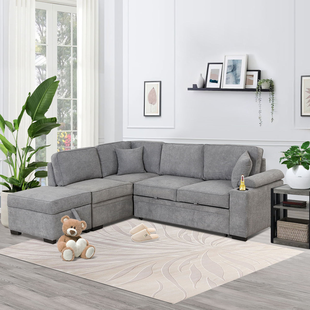 Sleeper Sofa Bed, 2 In 1 Pull Out Sofa Bed L Shape Couch With Storage Ottoman For Living Room, Bedroom Couch - view 13