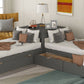 L-Shaped Platform Bed with Trundle and Built-In Desk - Gray