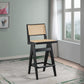 Keira Mid-Century Rattan Bar Stool Set of 2 with Leather Seat