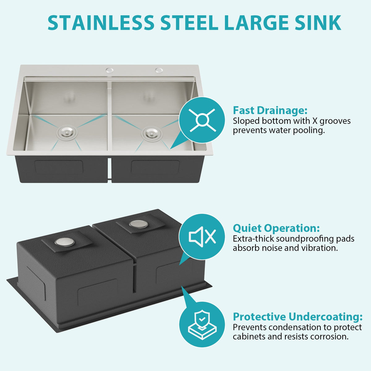 Topmount Drop In Kitchen Sink - 33"x 22"