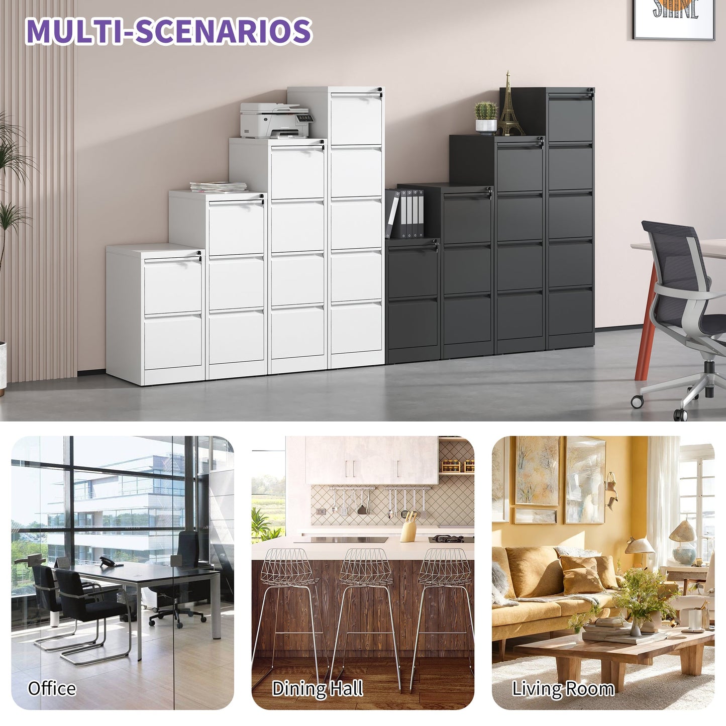 5 Drawer Metal Vertical File Cabinet with Lock