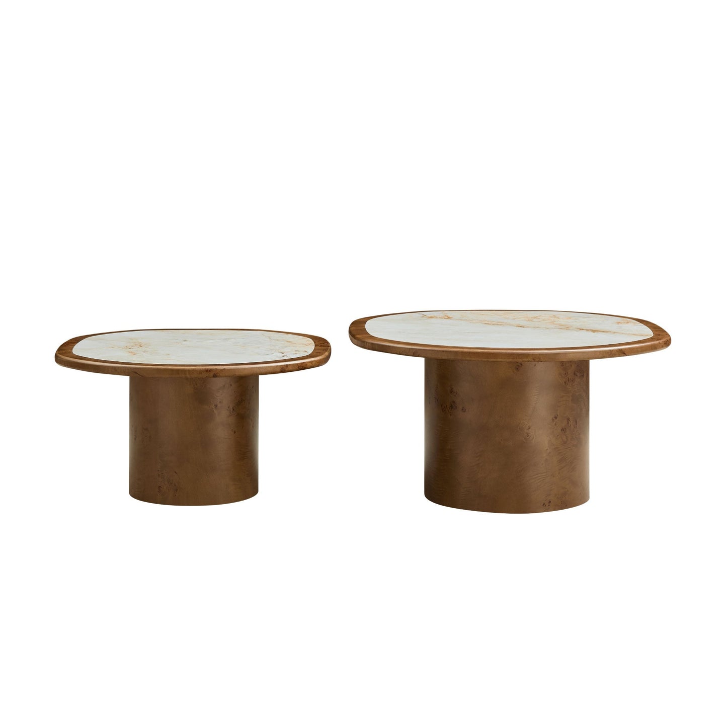 Irregular Coffee Table Set - 2pcs Burl Wood Veneer
