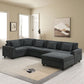 U Shaped Sectional Sofa 6 Seat Couch Set With Oversized Ottoman, Hidden Armrest Storage And Cup Holders USB - view 4