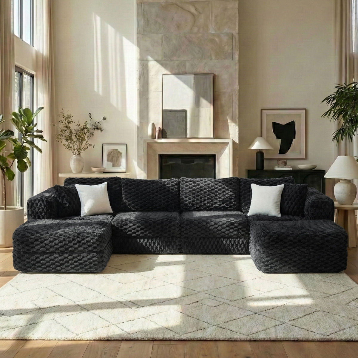 Modular Sectional Sofa, Boneless Couch With 2 Movable Ottomans - view 14