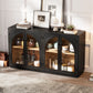 4-Door Large Storage Sideboard Buffet Cabinet with Glass Doors Arched Cabinet (Black)