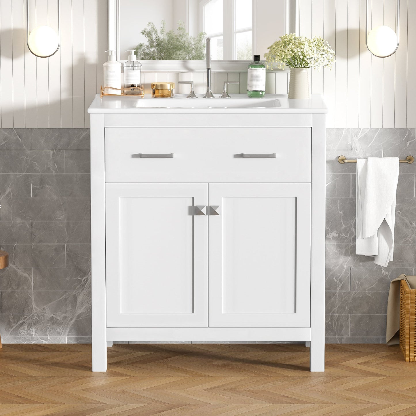 30-Inch Bathroom Vanity with Ceramic Sink, Modern