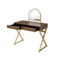 Coleen Walnut & Gold Finish Vanity Desk with Mirror & Jewelry Tray