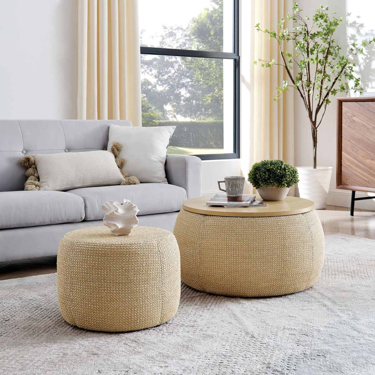 Round Storage Ottoman, 2 In 1 Function, End Table And Ottoman - view 16