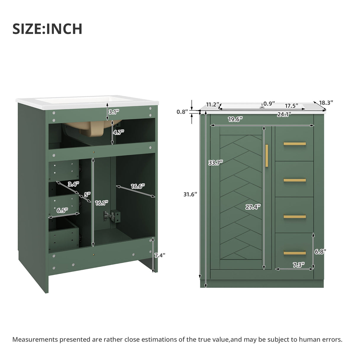 24" Bathroom Vanity with Integrated Ceramic Sink