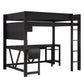 Wood Full Size Gaming Loft Bed with Desk, Storage Shelves, LED and Charging Station