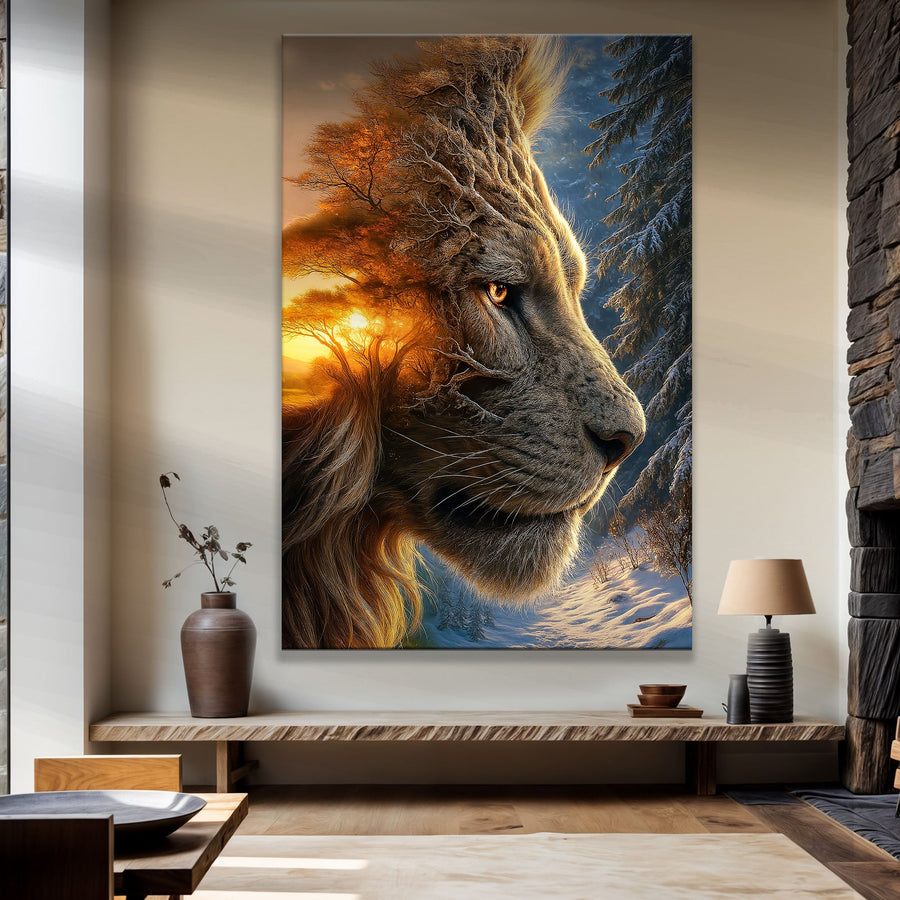 Lion Winter Summer Surrealism Wall Art