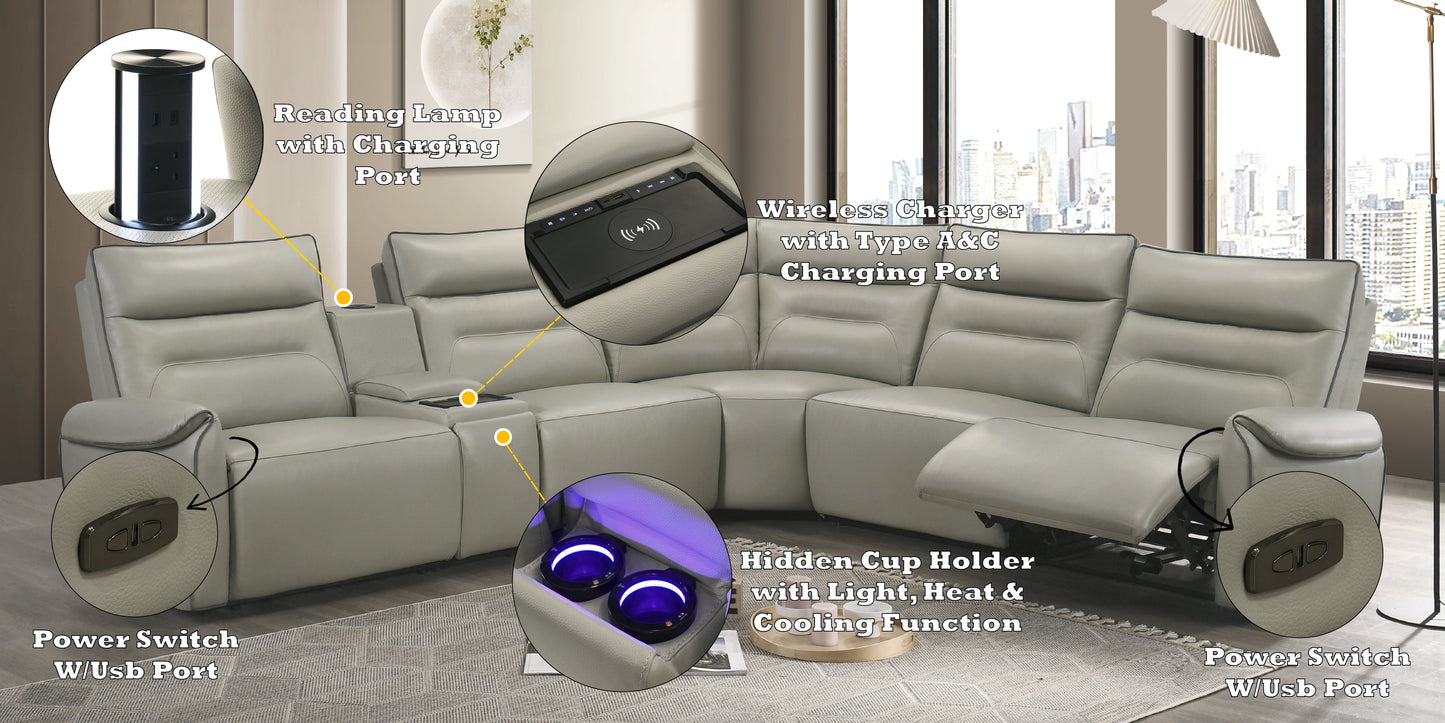 Jayke Top Grain Leather Match Power Motion Sectional Sofa