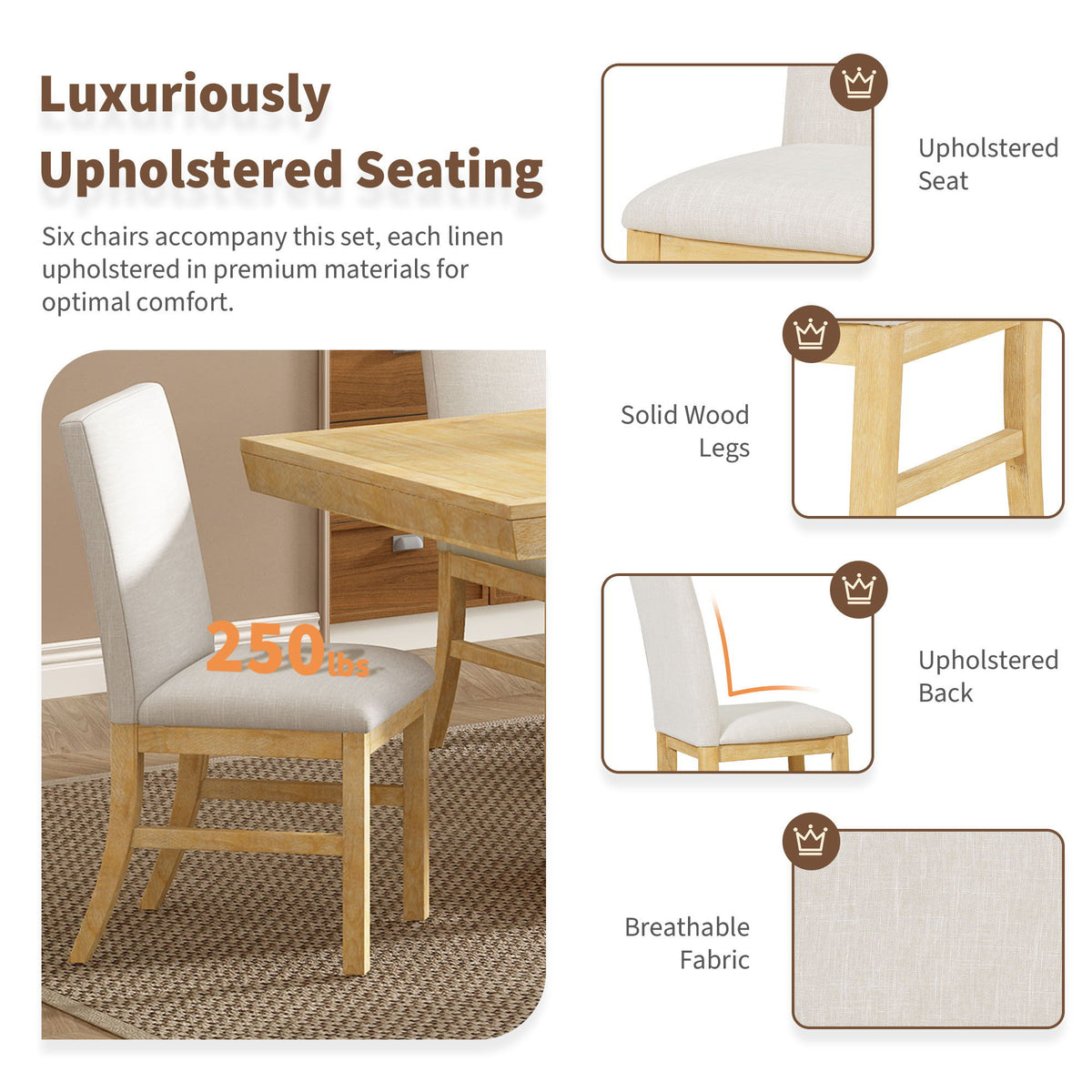 Topmax - 7 Piece Traditional Extendable Dining Table Set With Butterfly Leaf And 6 Upholstered Dining Table - view 7