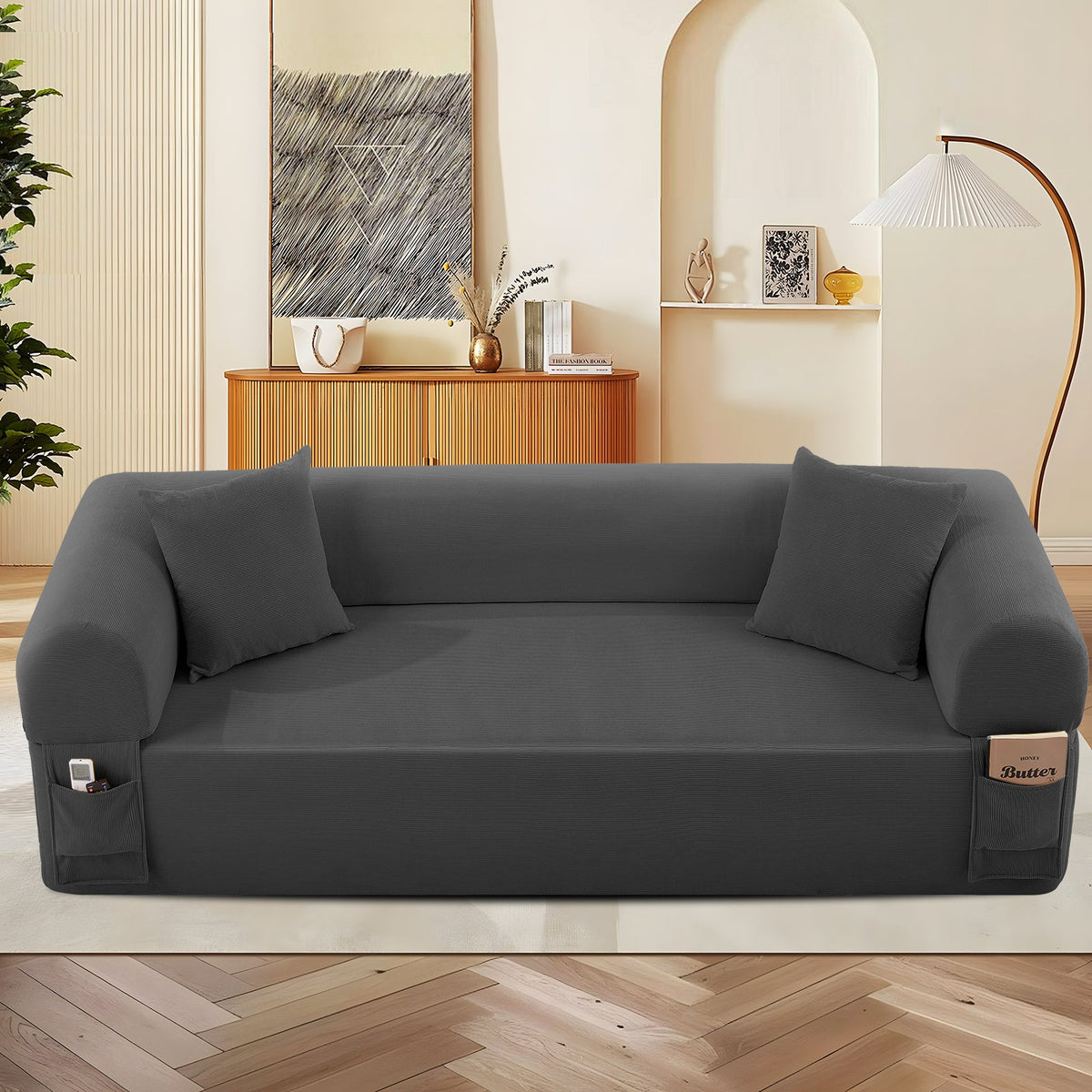 Spring Sofa with High-Quality Fabric, Pillows & Storage