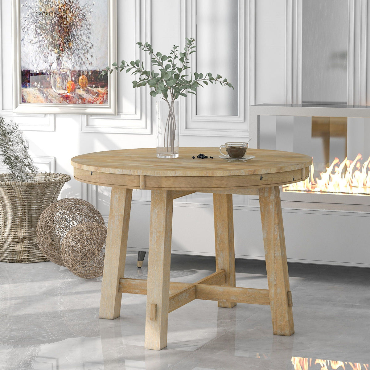 Gia - Round Extendable Dining Table With 16" Leaf Wood - view 6