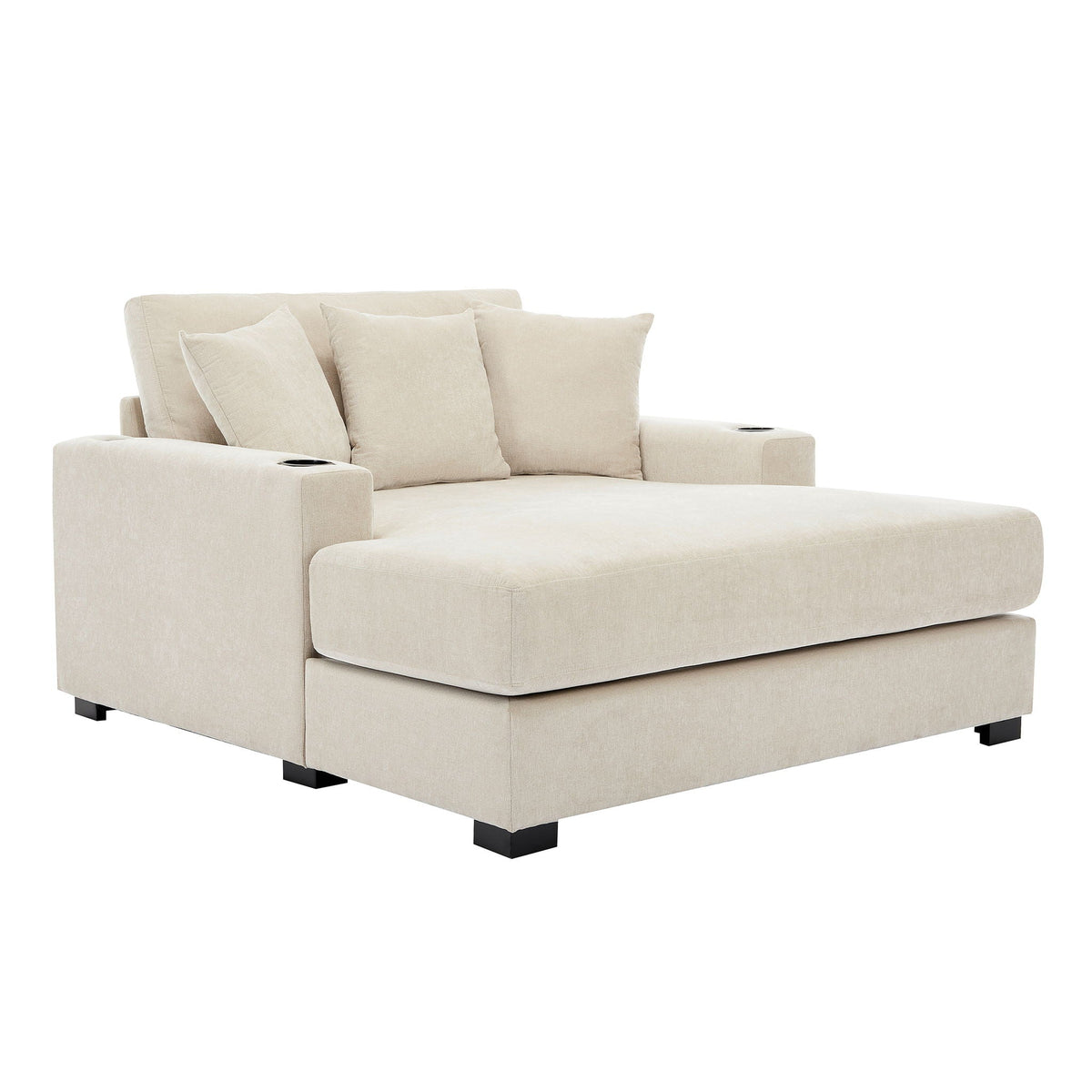 Oversized Chaise Lounger Sofa with Charge Station & Cup Holders - Beige or Dark Gray