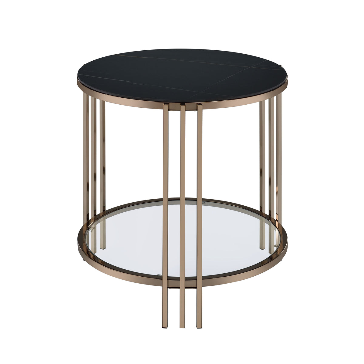 Abisha Sintered Stone Top & Champagne Finish End Table