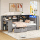 Wood Twin Size Platform Bed with Storage Shelves and Charging Station