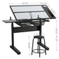 Hand Crank Adjustable Drafting Table with Stool