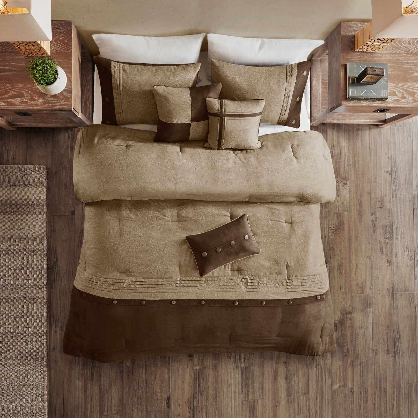 7 Piece Faux Suede Comforter Set Brown Queen