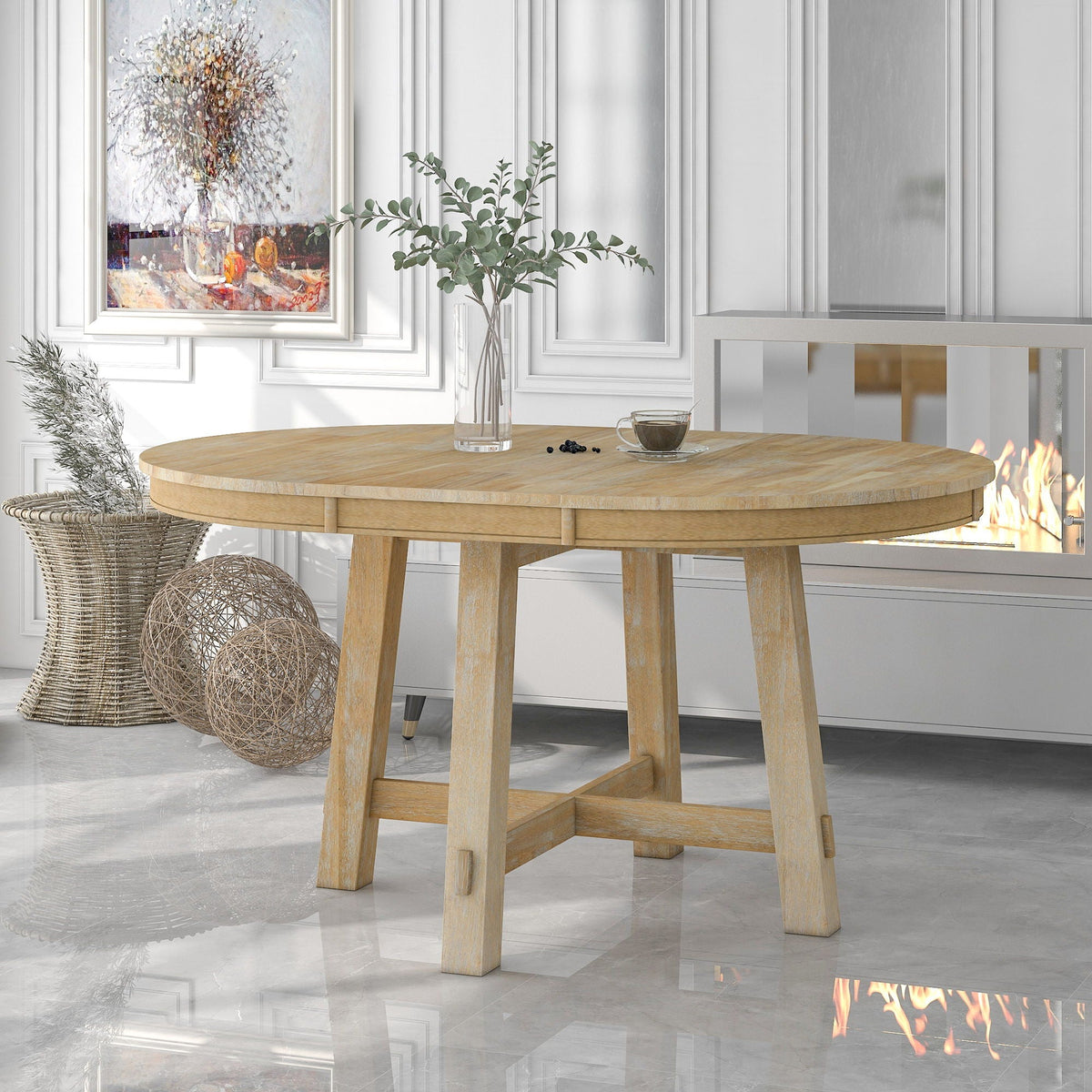 Gia - Round Extendable Dining Table With 16" Leaf Wood - view 7