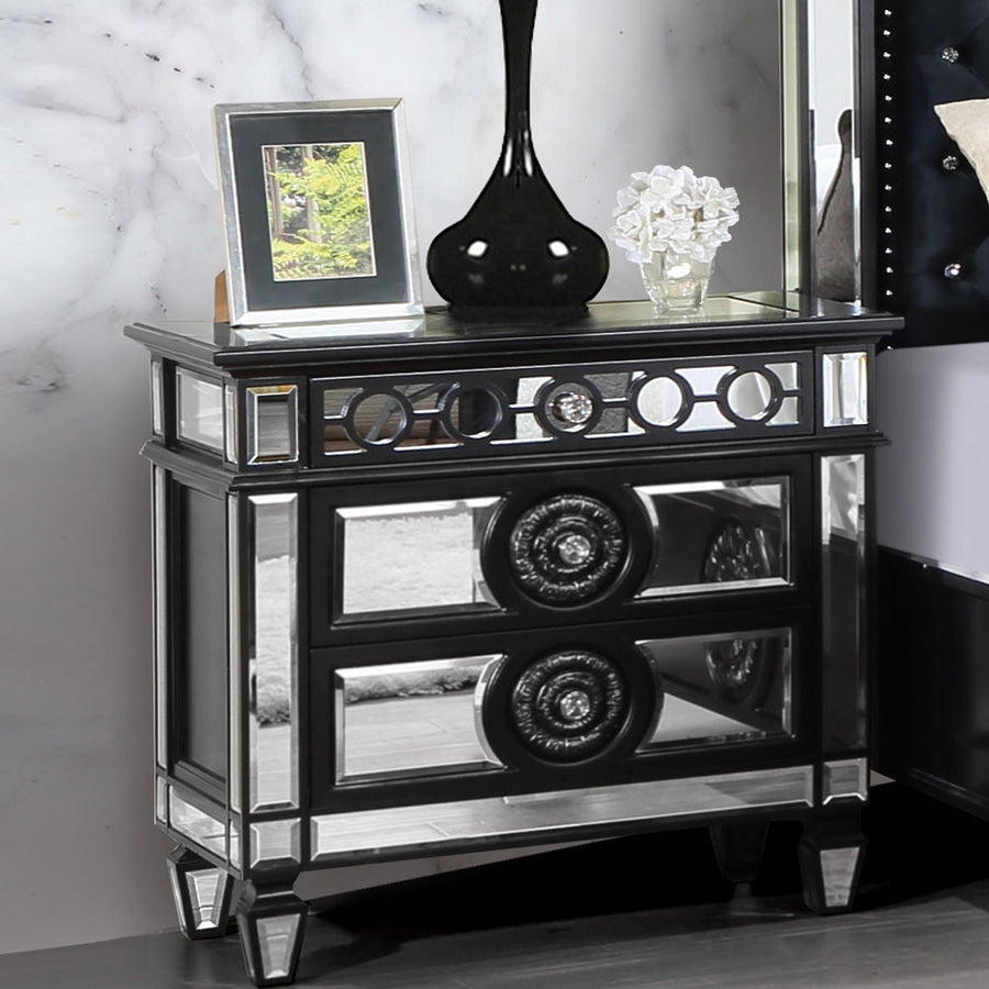 Varian II - Nightstand - Mirrored, Black & Sliver