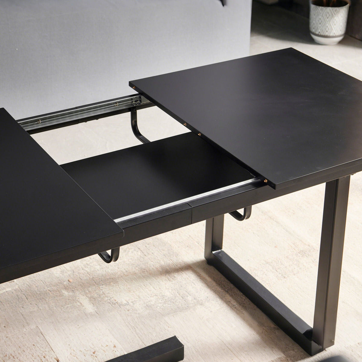 Square Extendable Dining Table With Metal Leg, Modern Space Saving Kitchen Table For Living Room - view 8