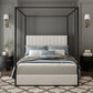 Modern Luxury Metal Canopy Bed with Tall Corduroy Upholstered Headboard