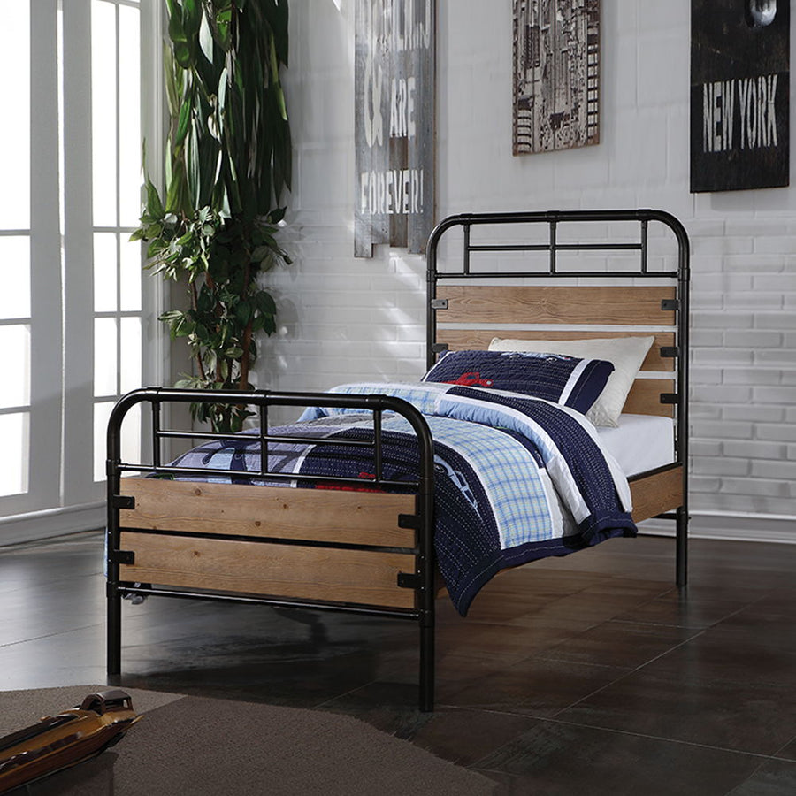Adams - Twin Bed - Antique Oak & Black