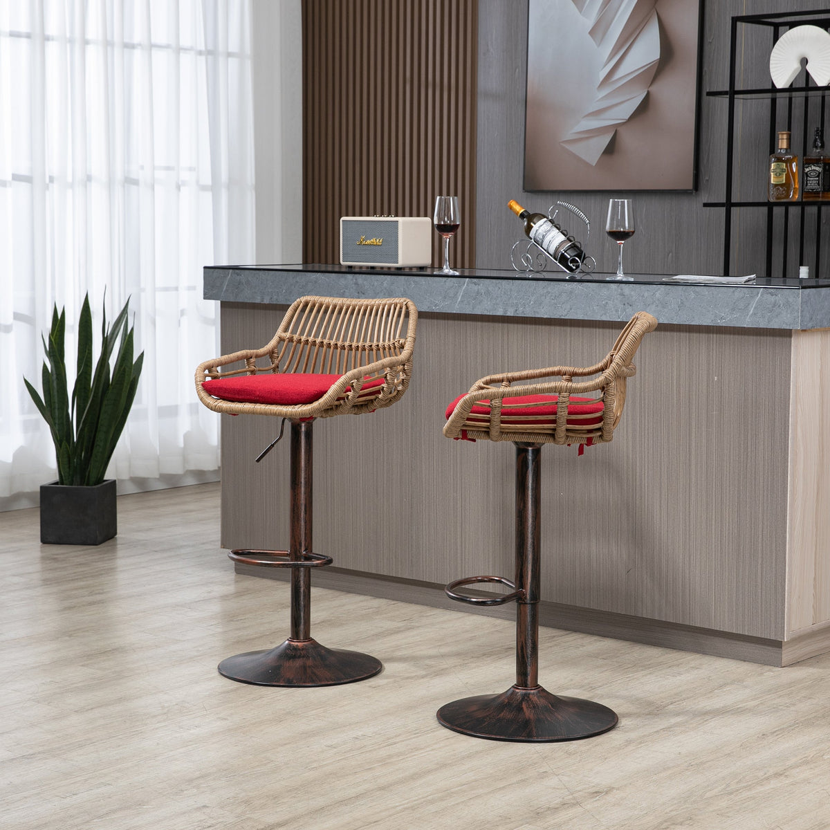 Modern Swivel Bar Stools Set of 2 Adjustable Counter Height Chairs