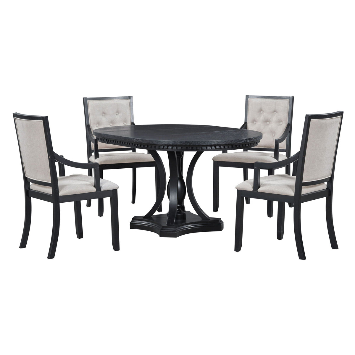 5 Piece Dining Set Extendable Round Table And 4 Chairs - Black / Oak