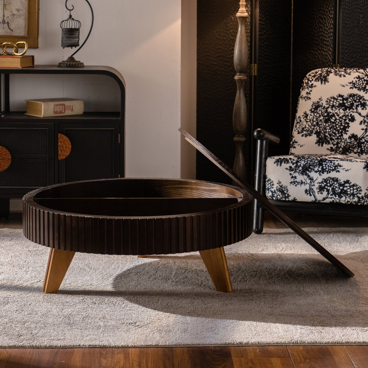39.37" Retro Round Coffee Table with Storage Space