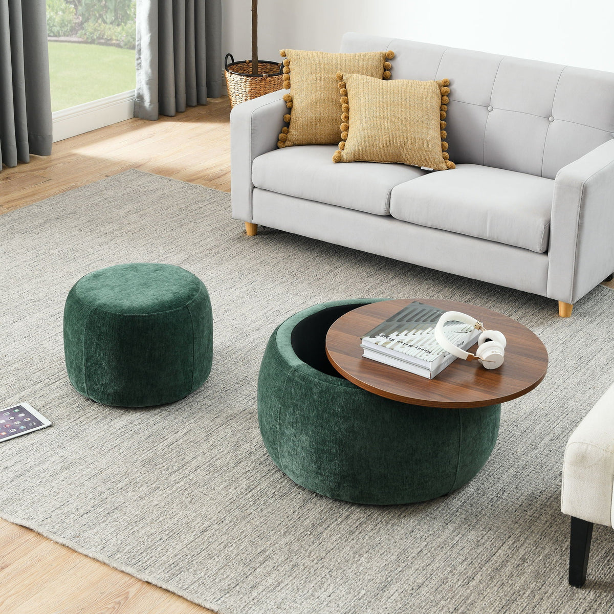 Round Storage Ottoman, 2 In 1 Function, End Table And Ottoman - view 18