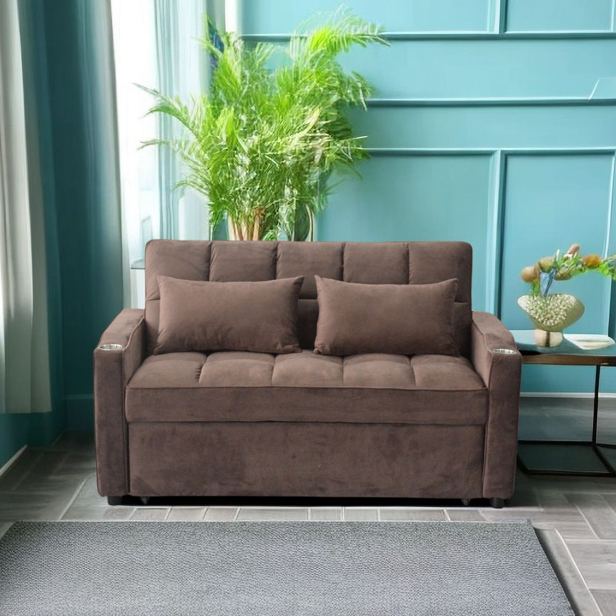 3 In 1 Convertible Sleeper Sofa Bed, Modern Fabric Loveseat Futon Sofa Couch With Pullout Bed, Small Love - view 4