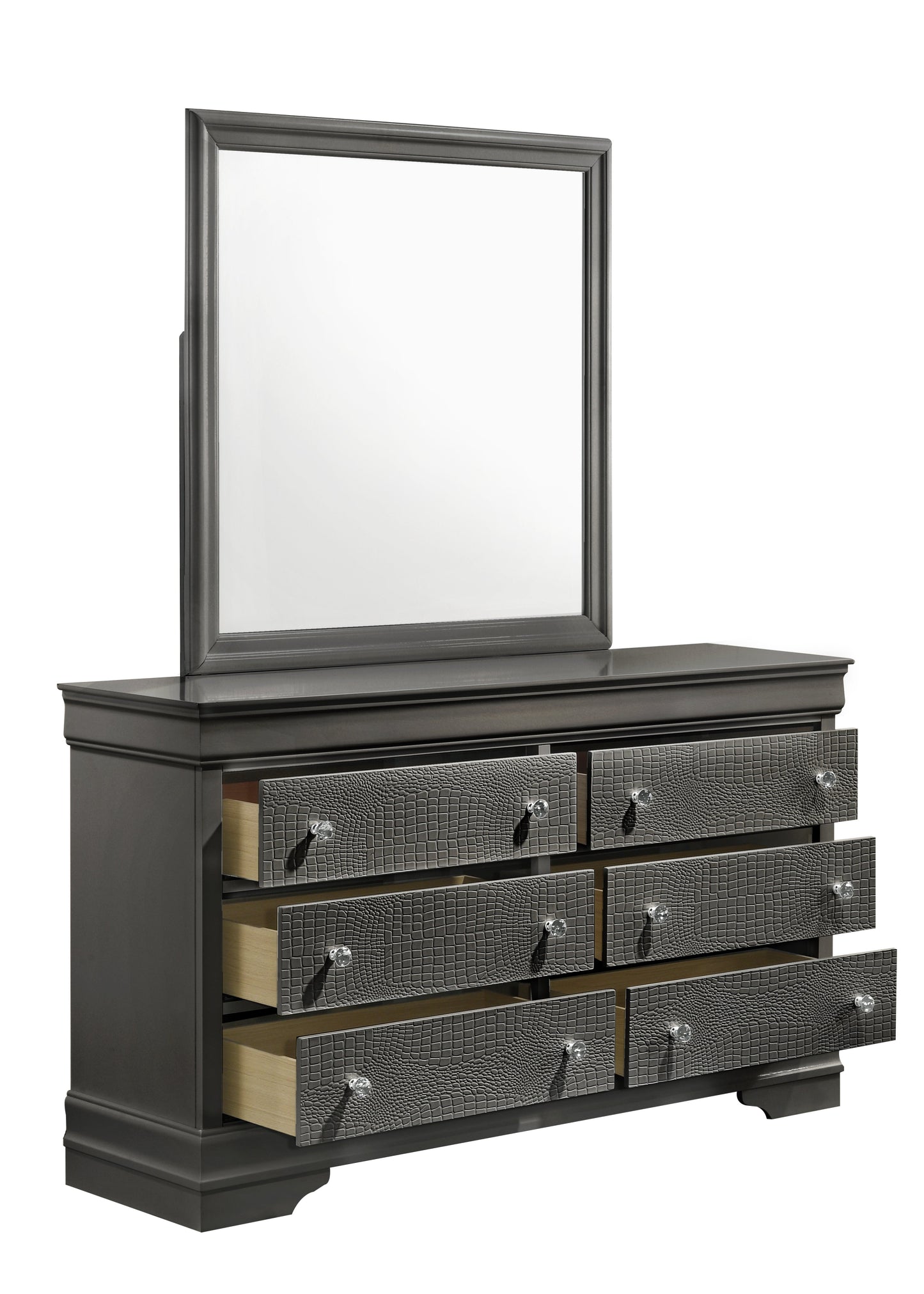 Blaze Modern Style Mirror Made with Wood in Metallic Gray