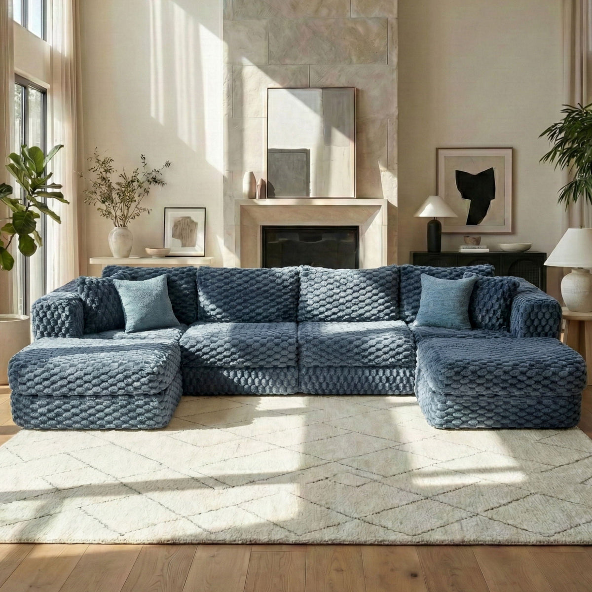 Modular Sectional Sofa, Boneless Couch With 2 Movable Ottomans - view 15