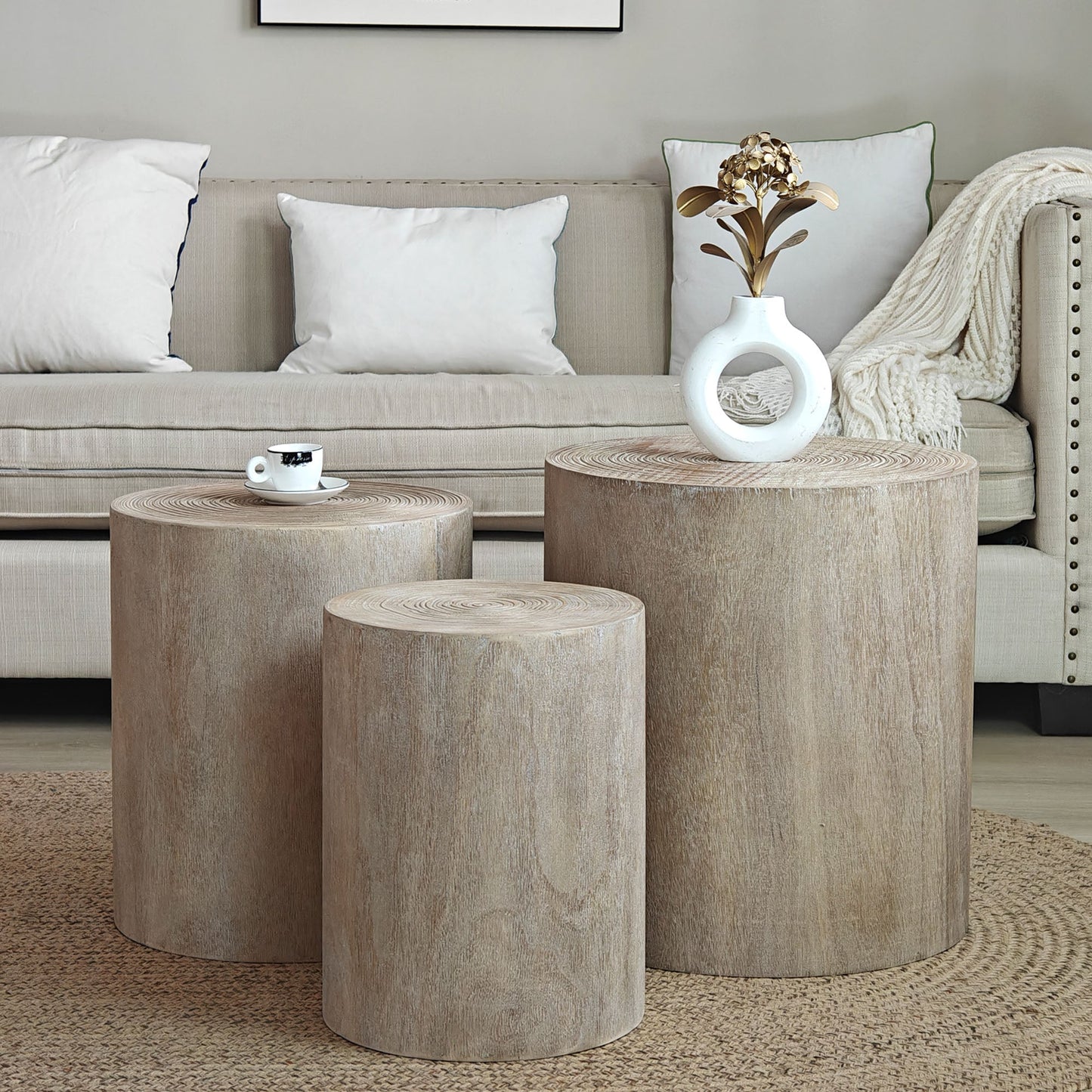 Set of 3 Rounded Wood Coffee Tables